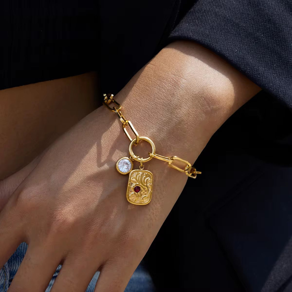 Gold Charm Link Bracelet