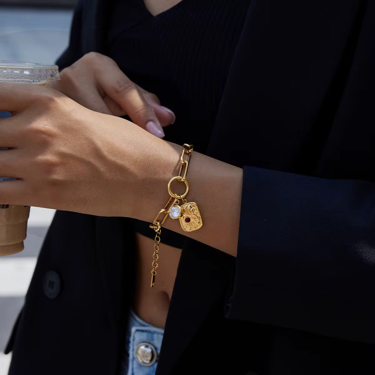 Gold Charm Link Bracelet